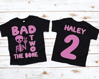 Bad two Bone Kleinkind 2.Geburtstag Tshirt, Rock and Roll Skelett Familie Passende Shirts