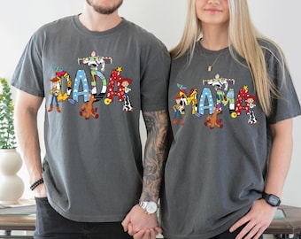 Camiseta de aniversário de família de brinquedo de mãe e pai, festa de aniversário infantil, camiseta personalizada unissex, tema de brinquedo