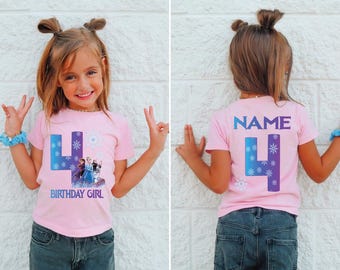 Customized Frozen Princess Birthday T-Shirt: Elsa & Anna Themed Disneyland Trip Celebration Tee