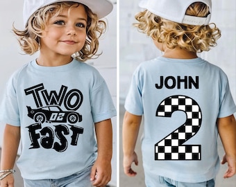 Personalized 2nd Birthday Racing T-Shirt for Boys - Two Fast Themed Party Outfit with Custom Name