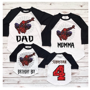 Camisa de cumpleaños de la araña de los niños, 5o cumpleaños, 7o cumpleaños, camisa de superhéroe, fiesta de superhéroes, tema de superhéroe, tema de araña