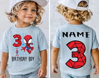 Maglietta personalizzata per il compleanno del supereroe Spidey - Maglietta personalizzata per bambini con eroe Spider, maglietta unisex per feste di bambini e ragazzi