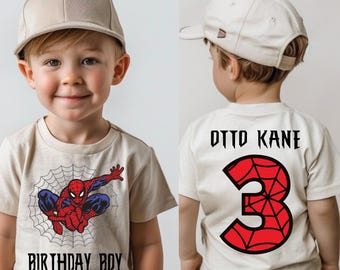 Maglietta personalizzata per compleanno a tema ragno per bambini - Maglietta personalizzata per feste di supereroi in base all'età
