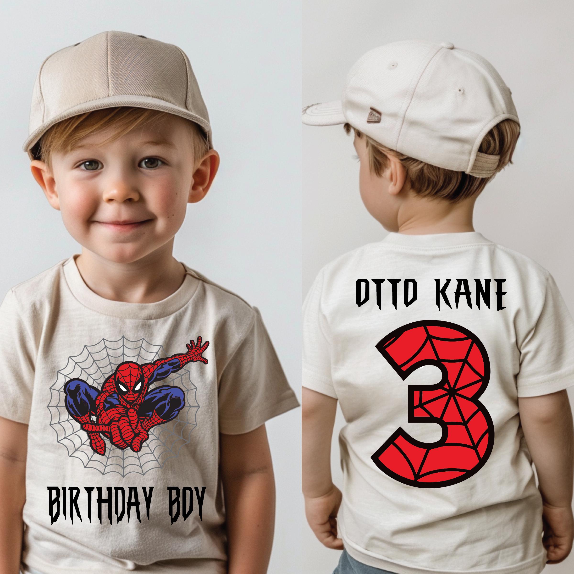 Custom Spider-Themed Birthday T-Shirt for Kids - Personalized Age Superhero Party Tee