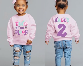 Retro Two the Moon Geburtstags-Shirt für Kinder | Zweites Geburtstags-Weltraum-Thema Tee | Two the Moon Party Outfit