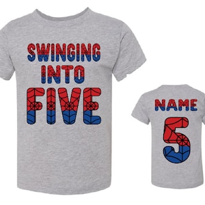Swinging Spider Birthday Party T-Shirt, Cartoon Spider Shirt, Personalize me, Swinging Custom Birthday Shirt
