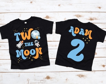 Retro Two the Moon Geburtstags-Shirt für Kinder | Zweites Geburtstags-Weltraum-Thema Tee | Two the Moon Party Outfit