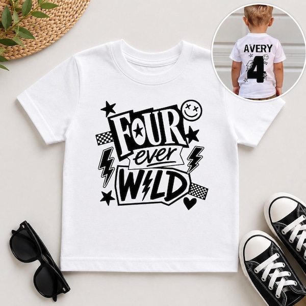Four Ever Wild Birthday Shirt | Personalized 4th Birthday Boy Shirt | Wild Four Birthday Theme | Custom Name & Number Tee