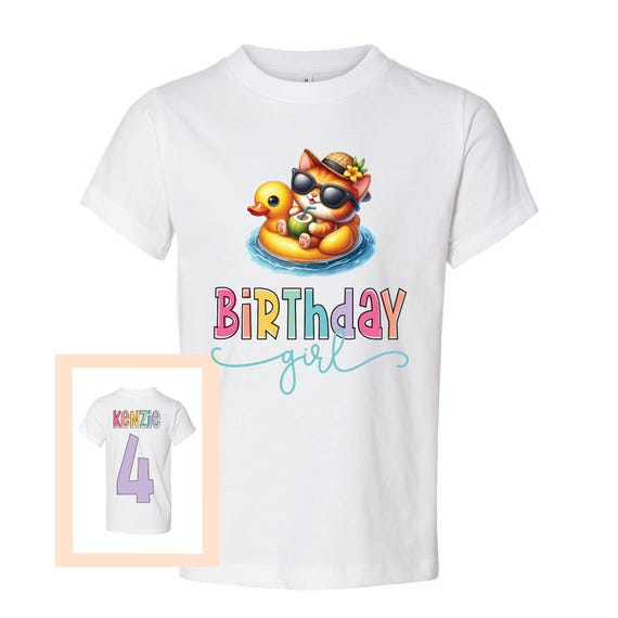 Cute Cat in Pool Birthday Shirt, Customizable, Kids and Toddler Unisex  Personalized Birthday Shirt