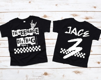 Threenage Dirtbag Rock 'n' Roll 3rd Birthday T-Shirt: Unisex Toddler Checkers Punk Cowgirl Tee