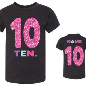 Cute girls pink 10th Birthday Glitter T-Shirt, Birthday Party Shirt, Girls Birthday Shirt