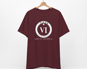 Vierge - Chiffres du zodiaque, T-shirt unisexe à manches courtes en jersey
