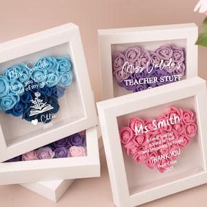 Personalized Flower Shadow Box,Heart Rose Frame-Teacher Appreciation/Thank You Gift,Bride & Groom Name/Date Heart Frame,Anniversary Gift