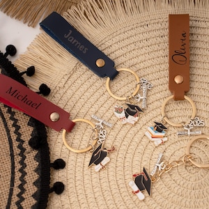 Personalized Graduate Gift Keychain,Leather Graduation Keyring,2025 Graduation Gift,Class of 2025 Gift for Her,Wristlet Keychain Gift