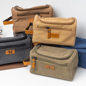 Trousse de toilette de voyage personnalisée garçons d'honneur, trousse de toilette en toile, trousse de toilette pour homme, cadeau de Saint-Valentin ou d'anniversaire, trousse Bestman Dopp, cadeau d'anniversaire
