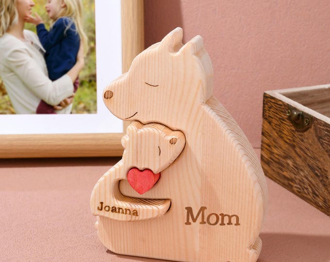 Personalized First Time Mom Gift, Wooden Bear Family Puzzle, Engraved Baby Bear Puzzle, Family Home Decor, New Mum Keepsake, Nursery Decor