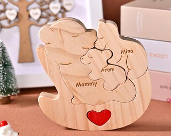 Personalized Mama Bear Family Puzzle, Wood Carved Bears Figurine, Mum and Baby Keepsake, New Baby Gift for Parents, First Time Mother Gifts