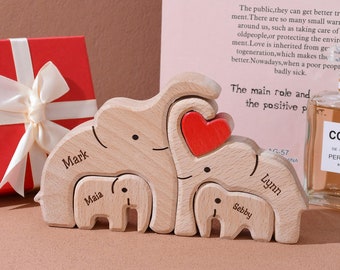 Wooden Elephant Family Puzzle of 2-8, Anniversary Gifts for Mom Dad, Housewarming Gift for New Couples, Baby Shower Gifts, New Mother Gift