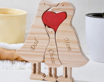 Wooden Duck Family Puzzle, Wooden Duck Themed Gifts, Personalised Duckling Family Puzzle, Anniversary Gift for Wife, Family Keepsake Gift