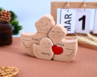 Personalized Duckling Family Puzzle, Wood Duck Family Puzzle, Wooden Duck Themed Gifts, Wedding Anniversary Gift for Mom Dad Wife Husband