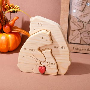 Puzzle de famille en bois avec ours, décoration de famille avec ours, cadeau pour nouvelle maman, cadeau d'anniversaire de mariage pour femme, premier cadeau de fête des mères, cadeau de femme enceinte