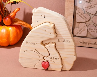 Wooden Bear Family Puzzle, Bear Family Decor, New Mom Gift, Weeding Anniversary Gift for Wife, First Mother&#39;s Day Gift, Expecting Mom Gift