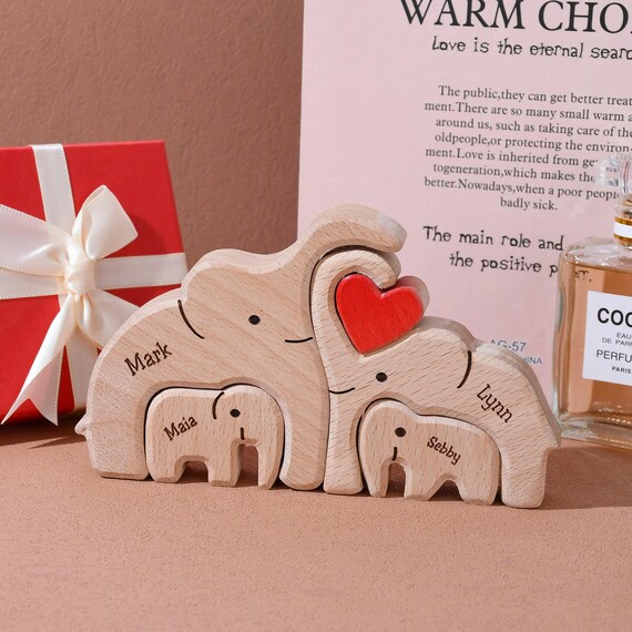 Wooden Elephant Family Puzzle of 2-8, Anniversary Gifts for Mom Dad, Housewarming Gift for New Couples, Baby Shower Gifts, New Mother Gift