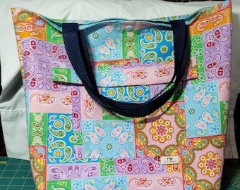 Flat-Bottomed Snapping Pocketed Tote, Fully Lined, Shopping Bag, Carryall, Travel Bag, Overnight Bag