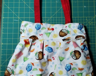 Fun Summer Print Bag, Summer Print Tote, Lined Tote, Tote with Inner Pockets, Roomy Purse, Flat Bottomed Purse with Snap Closure