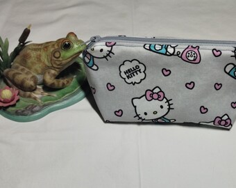 Hello Kitty zippered makeup bag, medicine bag, coin pouch, lined makeup bag