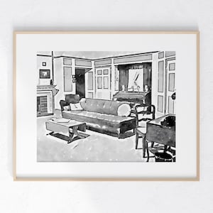 Ricardo&#39;s Living room watercolor Print 8 x 10 unframed home decor small gift
