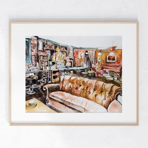 Coffee Shop Couch watercolor Print 8 x 10 unframed home decor small gift