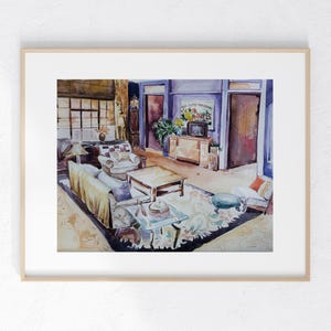Monica&#39;s Living room watercolor Print 8 x 10 unframed home decor small gift TV Show