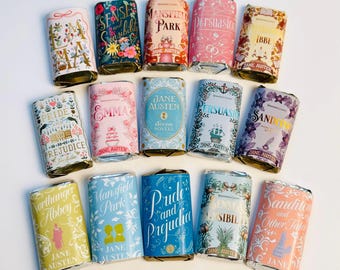 50 Austen Books Personalized Mini Candy Bar Wrappers for party favors small gifts