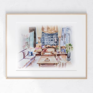 Monica&#39;s Living room watercolor Print 8 x 10 unframed home decor small gift TV Show