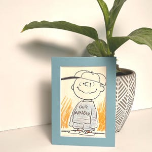 Peanuts Charlie Brown Baseball Vintage Wall Art 5 x 7 Matted unframed home decor