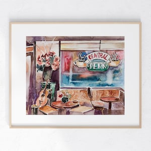 Coffee Shop watercolor Print 8 x 10 unframed home decor small gift