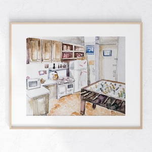 Joey & Chandler Living room watercolor Print 8 x 10 unframed home decor small gift TV Show