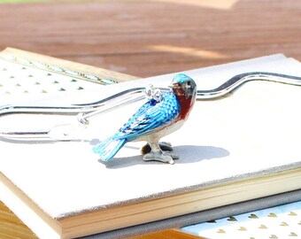 Porcelain Figurine BLUE BIRD bookmark - Songbird Metal Bookmarker, bird lover gift, bird-feeder or ornithologist gift