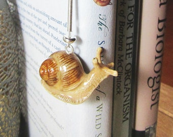 SNAIL BOOKMARK - garden lover gift, porcelain metal bookmark, bookmark snail gift, small figurine memento