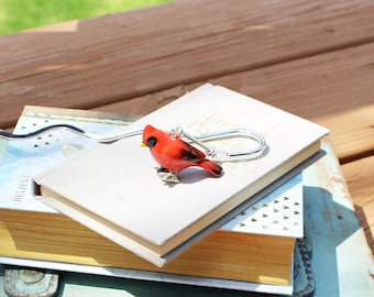 CARDINAL BIRD BOOKMARK - Songbird Metal Bookmarker, bird lover gift, bird-feeder porcelain animal figurine, Woodland aesthetic Bird themed