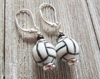VOLLEYBALL EARRINGS - Sport Ball Jewelry, Gift for Volley ball coach or team, Lever Back Earrings, Light Plastic Ball Earring,