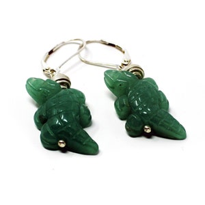 Handcarved Aventurine Lizard Earrings: Herpetologist Gift image 3