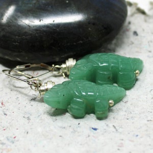 Handcarved Aventurine Lizard Earrings: Herpetologist Gift image 2