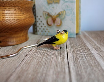 GOLDFINCH BIRD BOOKMARK - Songbird Metal Bookmarker, bird lover gift, bird-feeder visitor, porcelain animal figurine 3