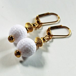 Gold or Silver Golf Ball Earrings with Lever Back - Lightweight Dangle Earrings for Women - Golf Lover Gift - Handmade Golf Jewelry for