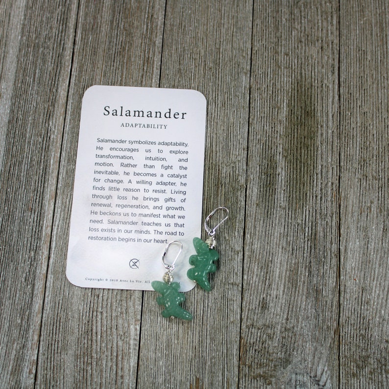 Handcarved Aventurine Lizard Earrings: Herpetologist Gift image 4