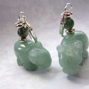 HIPPOPOTAMUS JEWELRY hippo earrings, green aventurine carved stone, adventuring hippo earrings, carved animal earring image 3