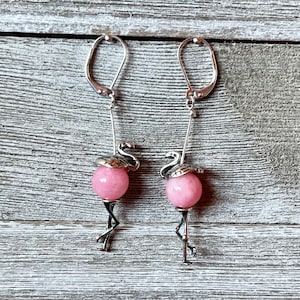 Lustige Pink Flamingo Ohrringe - Sterling Silber Tropische Tropfen Ohrringe, Einzigartiges Geschenk für Strandliebhaber, Handgemachter Tier Schmuck für Frauen