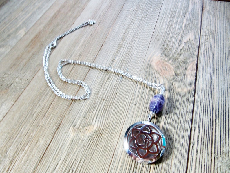 Diffuser Pendant Essential Oil Necklace Aromatherapy Pendant Amethyst Necklace POWER STONE NECKLACE Necklace For Gift
